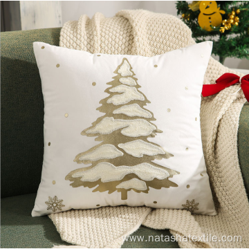 Gold towel embroidery Christmas tree pillow cover